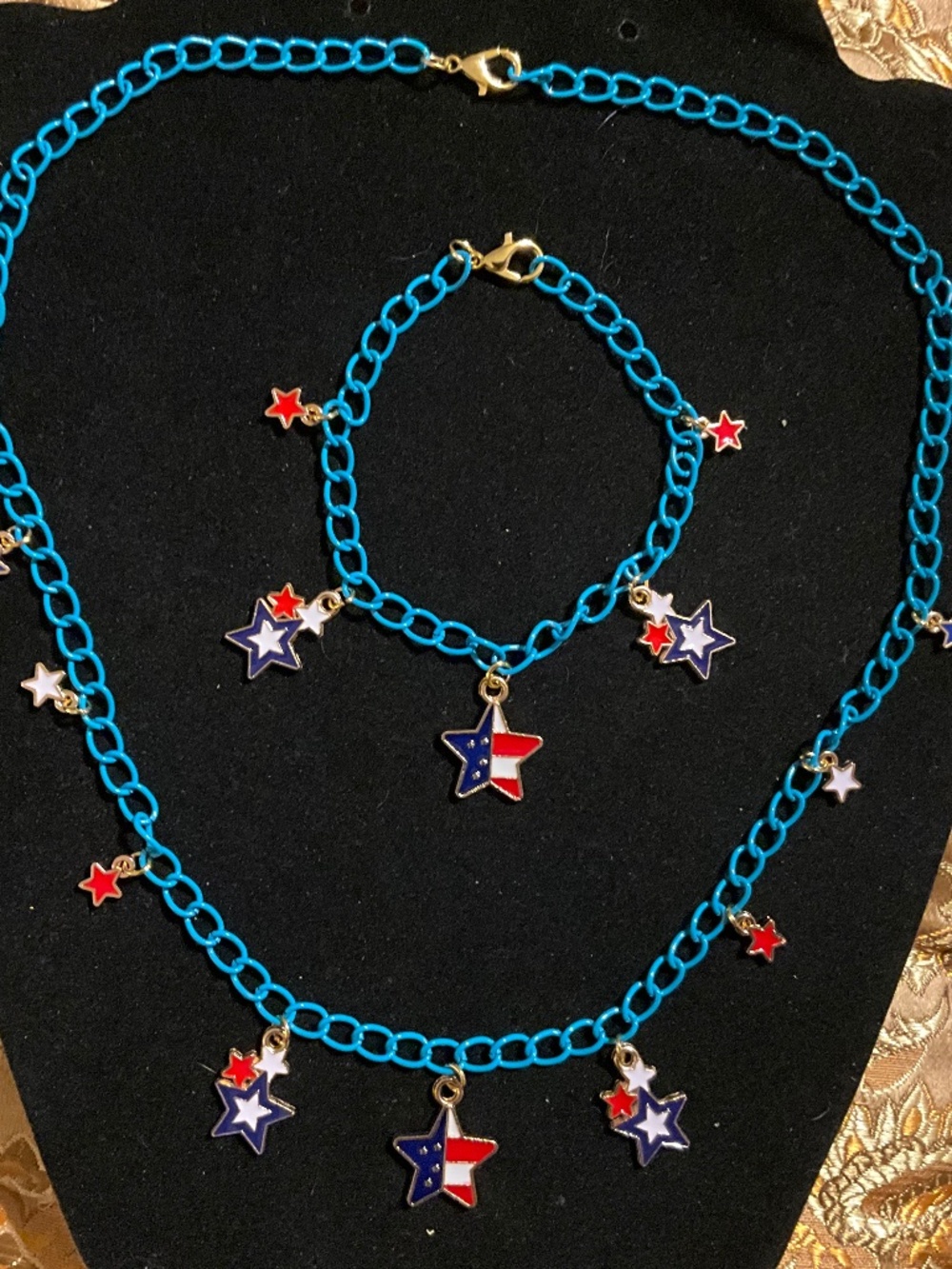 Patriotic Star Charm Necklace & Bracelet Set | Handmade USA Jewelry